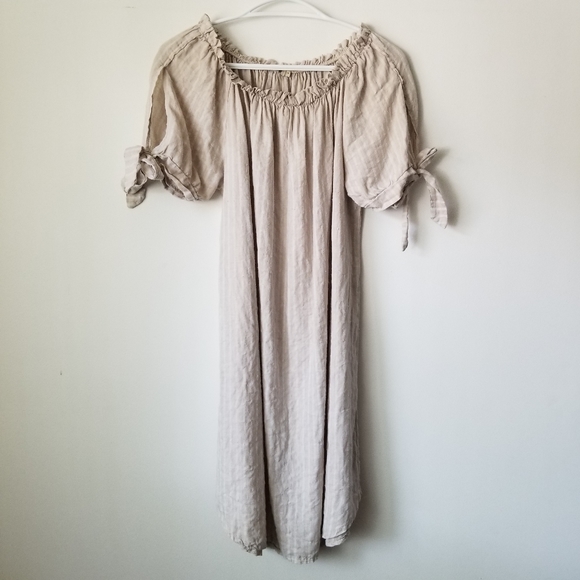 🇮🇹 VANESSA ALEXANDRA Linen Blend Ruffle Neck Dress Size S - Picture 1 of 11